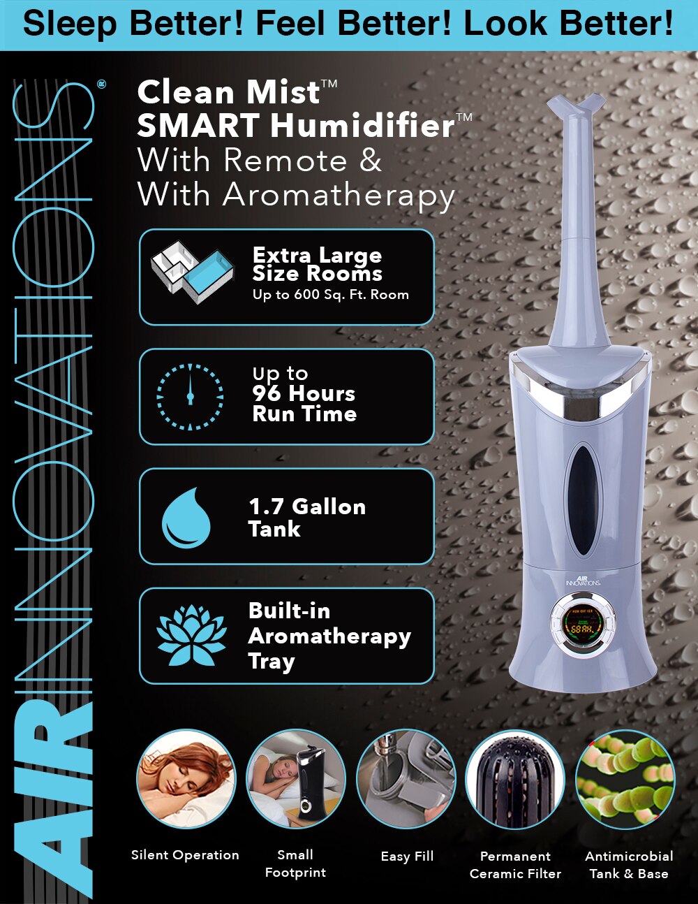 Air Innovations 1.7 Gal. Ultrasonic Cool Mist Humidifier With Remote